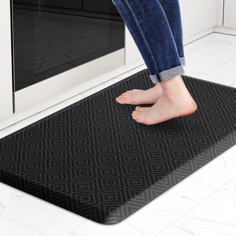 Mattitude Kitchen Mat Cushioned Anti-Fatigue Floor Mat Water Resistant Non-Slip Mats and Rugs Standing and Comfort Desk Mats for House Sink Office Laundry (Black, 17.3