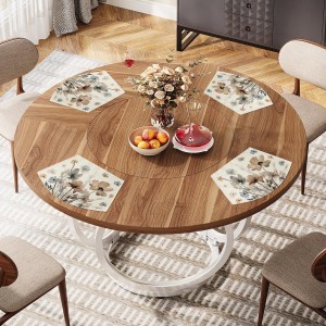 Artoid Mode Brown Poppy Floral Round Table Wedge Placemats Set of 4, Seasonal Kitchen Dining Table Decoration for Indoor Party Home