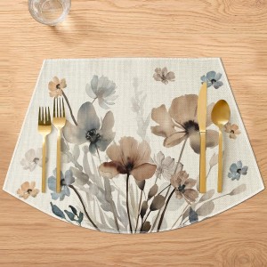 Artoid Mode Brown Poppy Floral Round Table Wedge Placemats Set of 4, Seasonal Kitchen Dining Table Decoration for Indoor Party Home