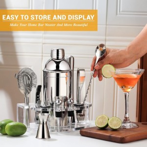 Bartender Kit Cocktail Shaker Set, Stainless Steel Cocktail Kit with 12 Piece Bar Accessories, 25oz Shaker Bar Set Drink Mixer Set with Stand Jigger Strainer Spoon Muddler for Cocktails (Silver)