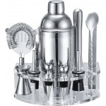 Bartender Kit Cocktail Shaker Set, Stainless Steel Cocktail Kit with 12 Piece Bar Accessories, 25oz Shaker Bar Set Drink Mixer Set with Stand Jigger Strainer Spoon Muddler for Cocktails (Silver)