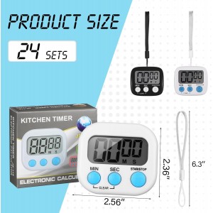 Weewooday 24 Pcs Small Digital Kitchen Timer Magnetic Back and Switch Minute Second Count up Countdown Big LCD Display Loud Alarm for Teacher Cooking Baking (Black,White)
