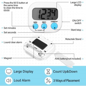 Weewooday 24 Pcs Small Digital Kitchen Timer Magnetic Back and Switch Minute Second Count up Countdown Big LCD Display Loud Alarm for Teacher Cooking Baking (Black,White)