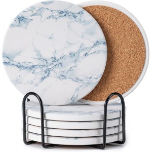 Hoewina 6Pcs Drink Coasters with Holder,...