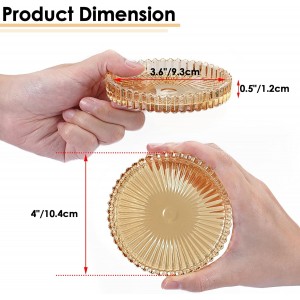 Modern Clear Coaster Set of 5- Glass Coasters for Drinks Crystal Coasters Round Cup Coasters Coffee Table Decor for Office, Kitchen, Bar, Dining Room, Living Room, Patio(Amber)