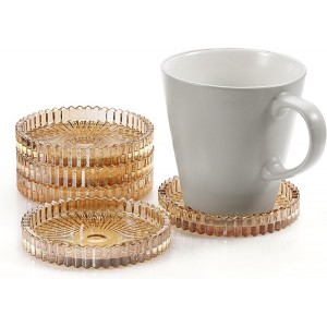 Modern Clear Coaster Set of 5- Glass Coasters for Drinks Crystal Coasters Round Cup Coasters Coffee Table Decor for Office, Kitchen, Bar, Dining Room, Living Room, Patio(Amber)