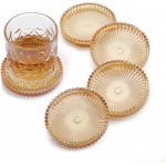 Modern Clear Coaster Set of 5- Glass Coasters for Drinks Crystal Coasters Round Cup Coasters Coffee Table Decor for Office, Kitchen, Bar, Dining Room, Living Room, Patio(Amber)