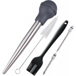 Turkey Baster, Baster Syringe for Cooking, Stainless Steel Baster with Marinade Injector Neddles &BBQ Brush & Cleaning Brush, Silicone Bulb, Stainless Steel Turkey Baster Set 5, Color Grey
