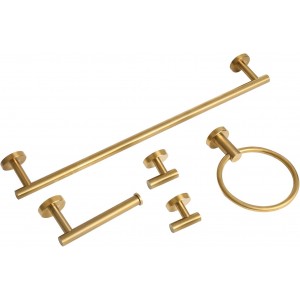 Brushed Gold Bathroom Hardware Accessories Set 5 Piece, Stainless Steel Bath Towel Bar Set 24 Inch,Toilet Paper Holder,Towel Ring Holder,Towel Rack Set,Gold Bathroom Accessories Kit