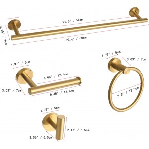 Brushed Gold Bathroom Hardware Accessories Set 5 Piece, Stainless Steel Bath Towel Bar Set 24 Inch,Toilet Paper Holder,Towel Ring Holder,Towel Rack Set,Gold Bathroom Accessories Kit