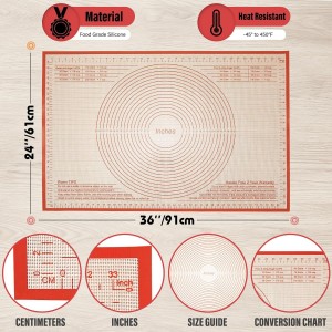 Silicone Pastry Mat 36x24 Inch Nonstick Baking Mat -Perfect for Dough, Pastry, Dough Rolling, Kneading Board, Pie Crust, Fondant, Pasta/Pizza, Kitchen Counter Mat