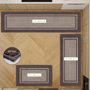 Kitchen Rugs 24" x 36", Non-Slip Machine Washable Kitchen Runner Rugs Floor Mats, Absorbent Comfort Standing Mats for Kitchen, Sink, Laundry and Hallway, Beige & Grayish Brown