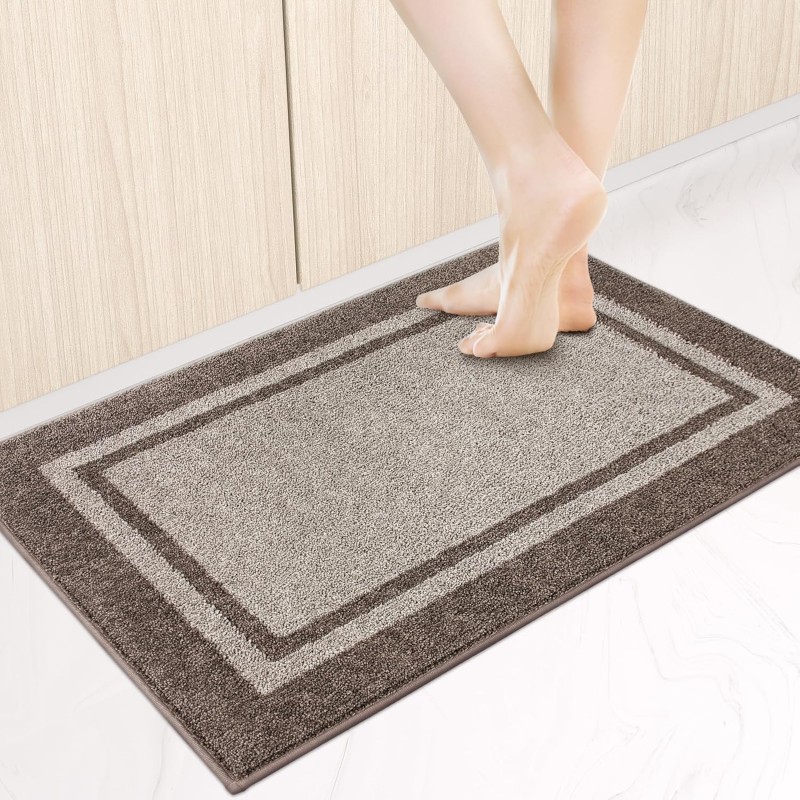 Kitchen Rugs 24" x 36", Non-Slip Machine Washable Kitchen Runner Rugs Floor Mats, Absorbent Comfort Standing Mats for Kitchen, Sink, Laundry and Hallway, Beige & Grayish Brown