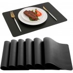 DOLOPL Black Placemats Set of 6, Faux Leather Heat Resistant Table Placemat for Dining Table Protection, Waterproof Wipeable & Washable Kitchen Table Mats for Everyday Dining,Party,BBQ,Holiday