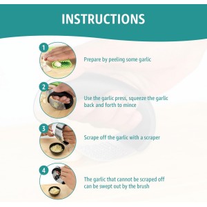 Garlic press rocker, crusher, mincer tool stainless steel with a Garlic Peeler, spatula, and Brush extract more Garlic Paste. The Garlic Mincer Tool Squeezes, Extracts, Crushes