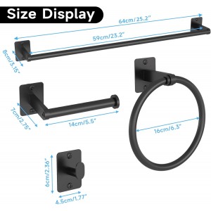 Matte Black Bathroom Accessories Set, KLJKPA 4 Pieces Bathroom Hardware Set, 24 inch Towel Bar, Towel Racks for Bathroom, Robe Towel Hooks, Toilet Paper Holder Wall Mounted