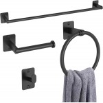 Matte Black Bathroom Accessories Set, KLJKPA 4 Pieces Bathroom Hardware Set, 24 inch Towel Bar, Towel Racks for Bathroom, Robe Towel Hooks, Toilet Paper Holder Wall Mounted