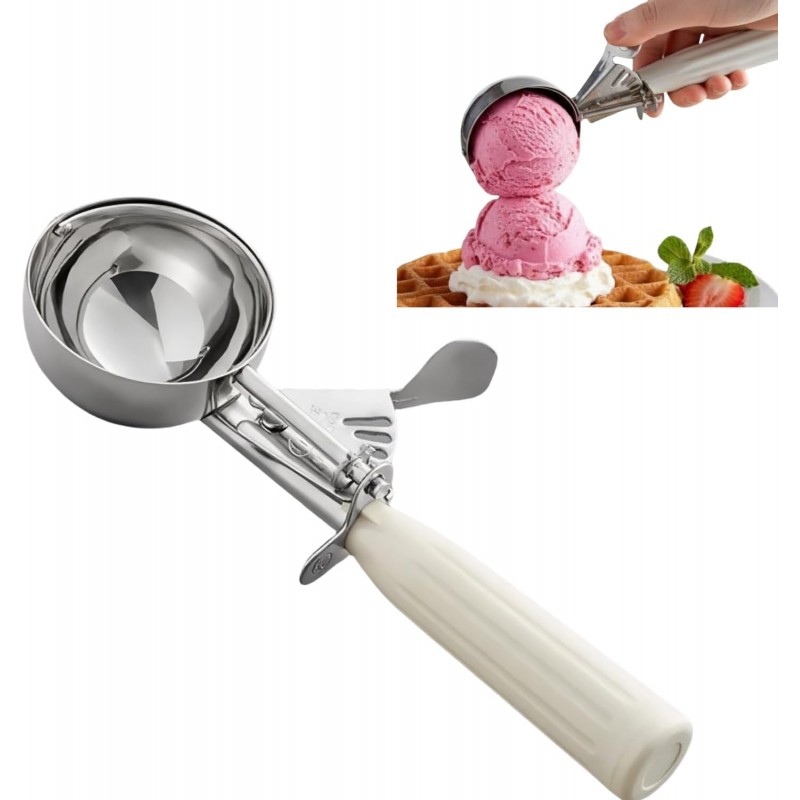 3-3/4 OZ Ice Cream Portion Scoop with Trigger Release Food Disher with Ivory Handle #10 Food Portion Control Scoop Ice Cream Scooper Cookie Scooper for Baking
