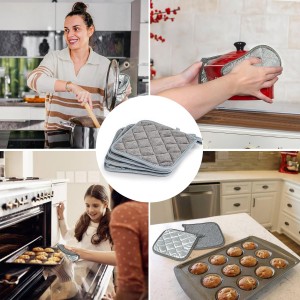 MAQIHAN Pot Holders for Kitchen - 4 PCS Cotton Pot Holder Set Hot Pads for Kitchen and Dining Essentials Decor and Accessories Gray 7 Inch Terry Cloth for Oven Cooking Baking Pans