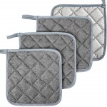 MAQIHAN Pot Holders for Kitchen - 4 PCS Cotton Pot Holder Set Hot Pads for Kitchen and Dining Essentials Decor and Accessories Gray 7 Inch Terry Cloth for Oven Cooking Baking Pans