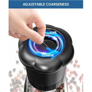 CIRCLE JOY Manual Pepper Grinder, Spice Mill for Professional Chef, Refillable Pepper Shakers with Ceramic Blades, Adjustable Coarseness and BPA-free 180ml Glass Container, Tall Black