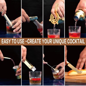 12Pcs-Cocktail Shaker Set Stainless Steel Bartending Kit 18.6oz Cocktail Bar Set Cocktail Mix Drink Making Kit Professional Bar and Home Drink Bar Tools for Bartender(Gold, 12Pcs)