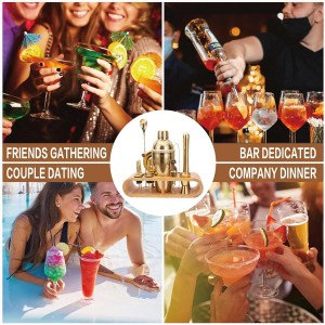 12Pcs-Cocktail Shaker Set Stainless Steel Bartending Kit 18.6oz Cocktail Bar Set Cocktail Mix Drink Making Kit Professional Bar and Home Drink Bar Tools for Bartender(Gold, 12Pcs)
