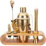 12Pcs-Cocktail Shaker Set Stainless Steel Bartending Kit 18.6oz Cocktail Bar Set Cocktail Mix Drink Making Kit Professional Bar and Home Drink Bar Tools for Bartender(Gold, 12Pcs)