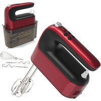 9-Speed Digital Hand Mixer Electric, 400W Powerful DC Motor, Hand Mixer Electric Handheld with Snap-On Storage Case, 5 Stainless Steel Accessories, Beaters, Dough Hooks, Whisk(Red)