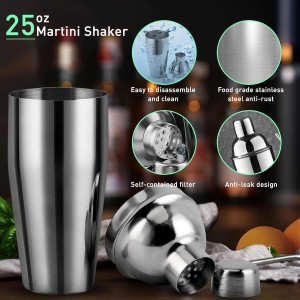 Cocktail Shaker Set Mixology Bartender Kit with Stand, 17 Piece Bar Tool Set: Martini Shaker, Jigger, Strainer, Mixer Spoon, Muddler, Liquor Pourers for Drink Mixing Bartending Kit(Silver)