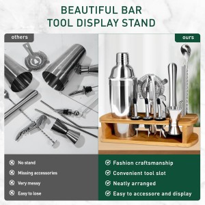 Cocktail Shaker Set Mixology Bartender Kit with Stand, 17 Piece Bar Tool Set: Martini Shaker, Jigger, Strainer, Mixer Spoon, Muddler, Liquor Pourers for Drink Mixing Bartending Kit(Silver)