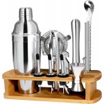 Cocktail Shaker Set Mixology Bartender Kit with Stand, 17 Piece Bar Tool Set: Martini Shaker, Jigger, Strainer, Mixer Spoon, Muddler, Liquor Pourers for Drink Mixing Bartending Kit(Silver)