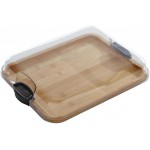 Farberware Build-A-Board Bamboo Cutting Board with Single Storage Compartment, Clear Locking Lid, Black Handles, Perfect for Charcuterie & Snacks