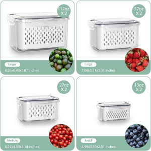Fruit Storage Containers for Fridge with Removable Colander, 8 Pack Fruit Containers for Fridge with 2 Function Divider Plate, Airtight Storage Container to Keep Berry Fruit Fresh, Dishwasher Safe