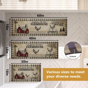 PVC Farmhouse Kitchen Rugs Anti Fatigue 3 Piece, Washable Non-Skid Kitchen Mat, Farmhouse Rooster Kitchen Floor Mat, Cushioned Kitchen Floor Mats, Size 18'' x 30''+18