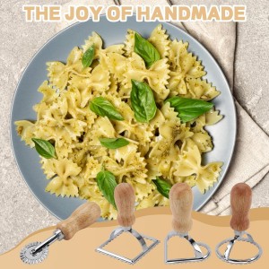 Ravioli Stamp Maker Cutter with Roller Wheel Set, 4Pcs Ravioli Cutter with Wooden Handle and Fluted Edge Ravioli Mold for Ravioli, Pasta, Dumplings Lasagna, Pierogi (Style A)