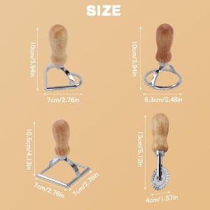 Ravioli Stamp Maker Cutter with Roller Wheel Set, 4Pcs Ravioli Cutter with Wooden Handle and Fluted Edge Ravioli Mold for Ravioli, Pasta, Dumplings Lasagna, Pierogi (Style A)