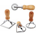 Ravioli Stamp Maker Cutter with Roller Wheel Set, 4Pcs Ravioli Cutter with Wooden Handle and Fluted Edge Ravioli Mold for Ravioli, Pasta, Dumplings Lasagna, Pierogi (Style A)