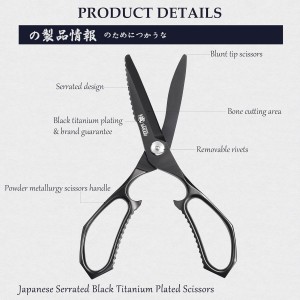 MITSUMOTO SAKARI 8 Inch Kitchen Scissors & Poultry Shears, Heavy Duty Titanium Plated, Detachable for Meat, Chicken, Fish, Bones