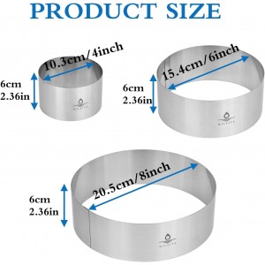 3Pcs Cake Molds for Baking, Stainless Steel Mousse Cake Rings, Mousse Ring Mold Round for Bakeware Tools-4/6/8in (2.36''H)