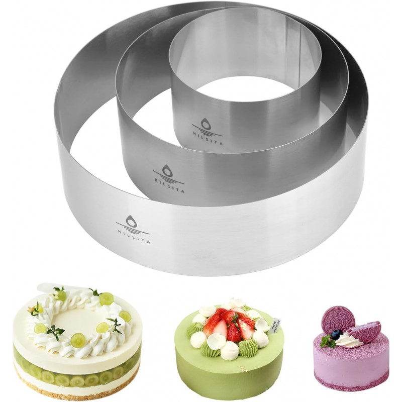 3Pcs Cake Molds for Baking, Stainless Steel Mousse Cake Rings, Mousse Ring Mold Round for Bakeware Tools-4/6/8in (2.36''H)