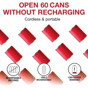 Proctor Silex Automatic Electric Can Opener, Hands Free Cordless Operation & USB Rechargeable, Self-Aligning, Cut Smooth Touch Lid Edges, Compact and Easy to Store, Red