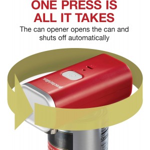 Proctor Silex Automatic Electric Can Opener, Hands Free Cordless Operation & USB Rechargeable, Self-Aligning, Cut Smooth Touch Lid Edges, Compact and Easy to Store, Red