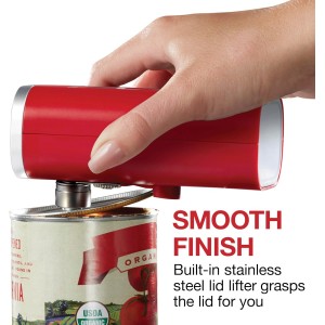 Proctor Silex Automatic Electric Can Opener, Hands Free Cordless Operation & USB Rechargeable, Self-Aligning, Cut Smooth Touch Lid Edges, Compact and Easy to Store, Red