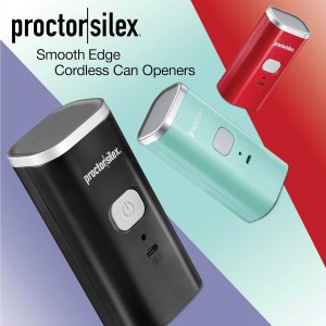 Proctor Silex Automatic Electric Can Opener, Hands Free Cordless Operation & USB Rechargeable, Self-Aligning, Cut Smooth Touch Lid Edges, Compact and Easy to Store, Red