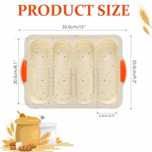 French Bread Hoagie Sub Roll Baking Pans 4-slot, Non Stick Silicone Mould Mold Tray for Sandwich Baguette Hot Dog Bun Loaf Food, Mini Tool Set for Restaurant Homemade Household Breakfast Dinner-Beige