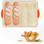 French Bread Hoagie Sub Roll Baking Pans 4-slot, Non Stick Silicone Mould Mold Tray for Sandwich Baguette Hot Dog Bun Loaf Food, Mini Tool Set for Restaurant Homemade Household Breakfast Dinner-Beige