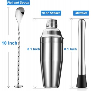 5-Piece Cocktail Shaker Set Shaker Strainer Jigger T-Mixing Spoon Muddler Bartender Kit Stainless Steel Bar Set Housewarming Gift