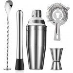 5-Piece Cocktail Shaker Set Shaker Strainer Jigger T-Mixing Spoon Muddler Bartender Kit Stainless Steel Bar Set Housewarming Gift