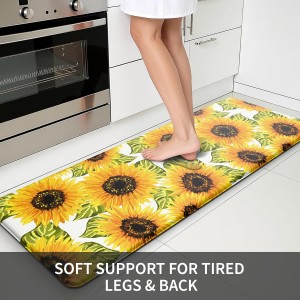 MAYHMYO Sunflower Kitchen Mat Set of 2 - Anti Fatigue Mats for Kitchen Floor - Non Slip Cushioned Rugs for Standing - Sunflower Decor (17.3